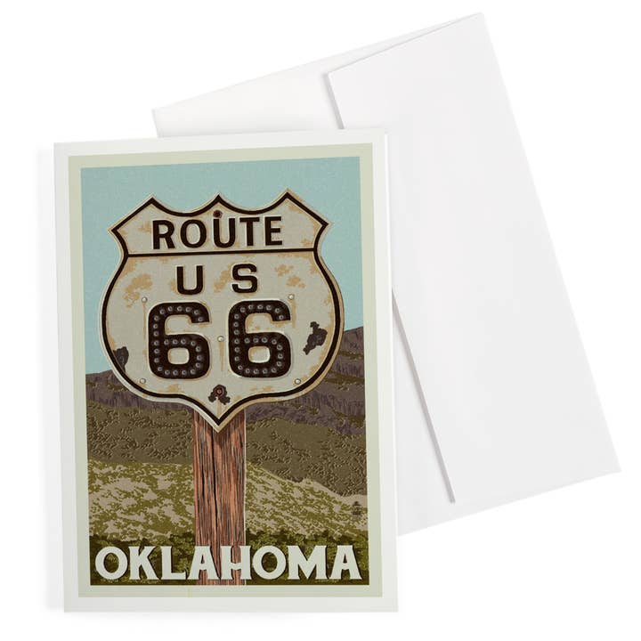 GREETING CARD Oklahoma, Route 66, Letterpress for wholesale by Lantern Press