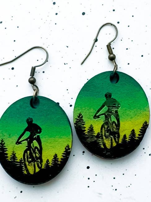 Mountain Biking Wooden Earrings Gift for Her for wholesale by Ak Daisy Chain