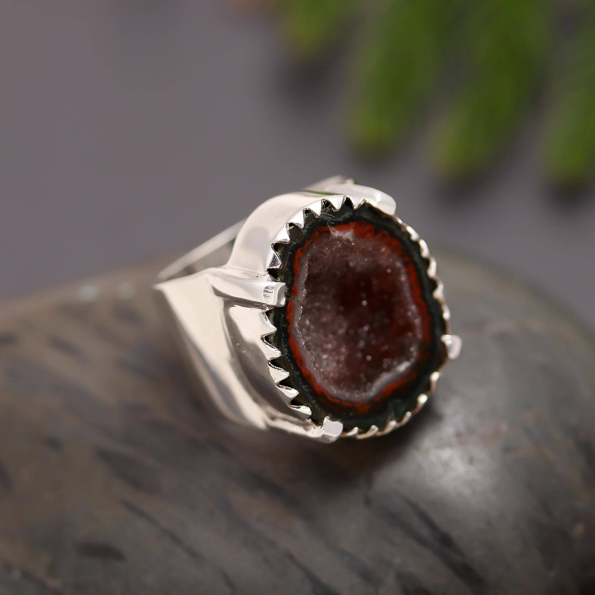 AG 925 JEWELLERY - Wholesale Cocktail/Statement Ring - 925 Silver Raw Geode Druzy Statement Ring0
