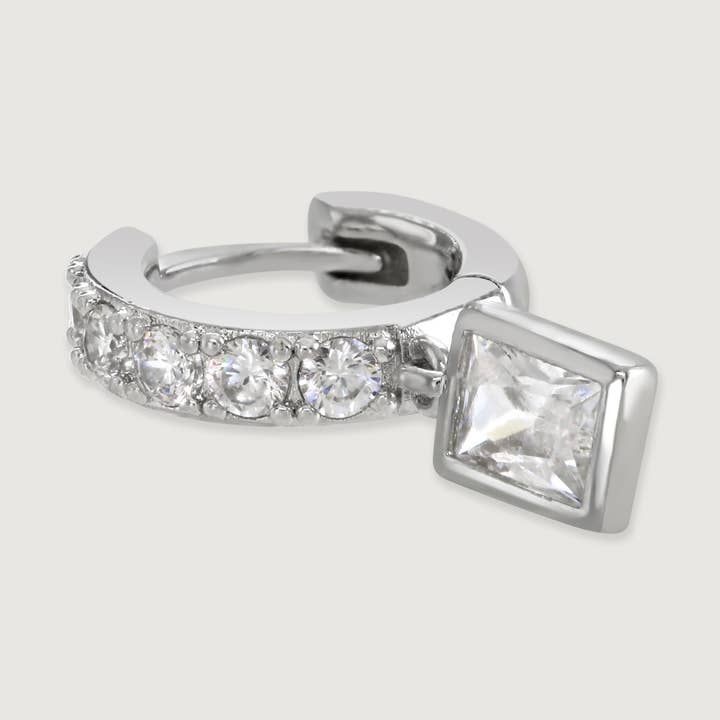 Silver Diamond Hoop Drop Earring for wholesale by Buckley London