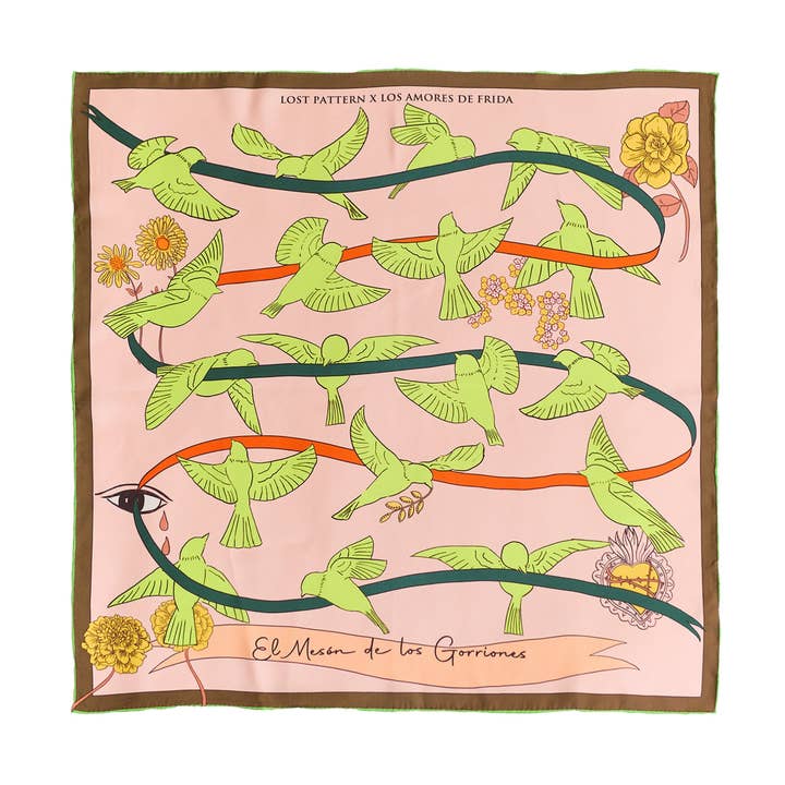 FRIDA x LOST PATTERN "House of Frida" Silk Bandana Scarf - Neon Green for wholesale on Faire0