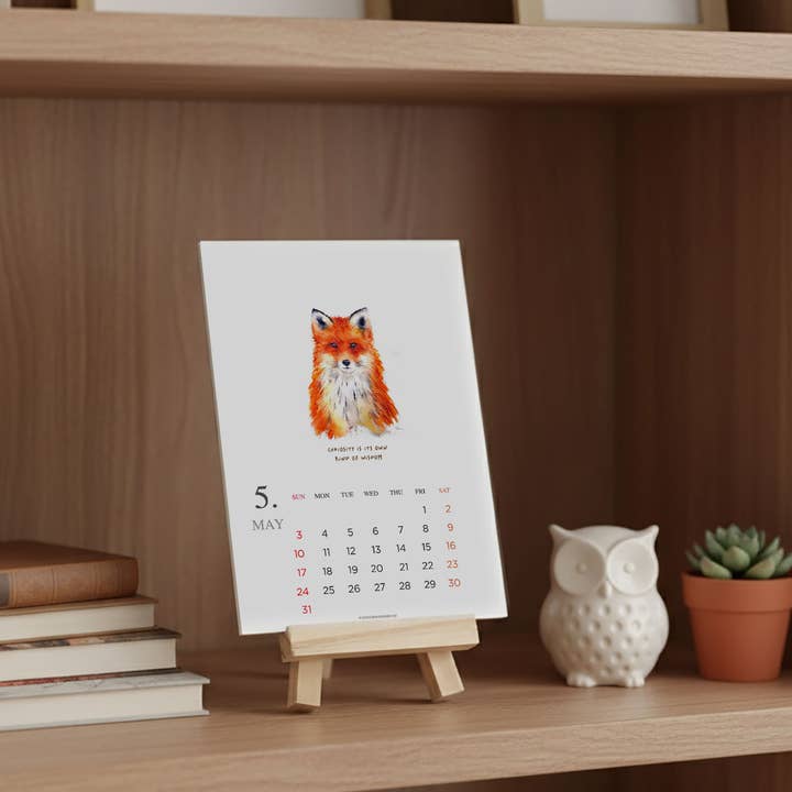 Todo Bien Design Inc - Wholesale Calendar - 2026 Animal Desk Calendar – Watercolor Animal with Easel3