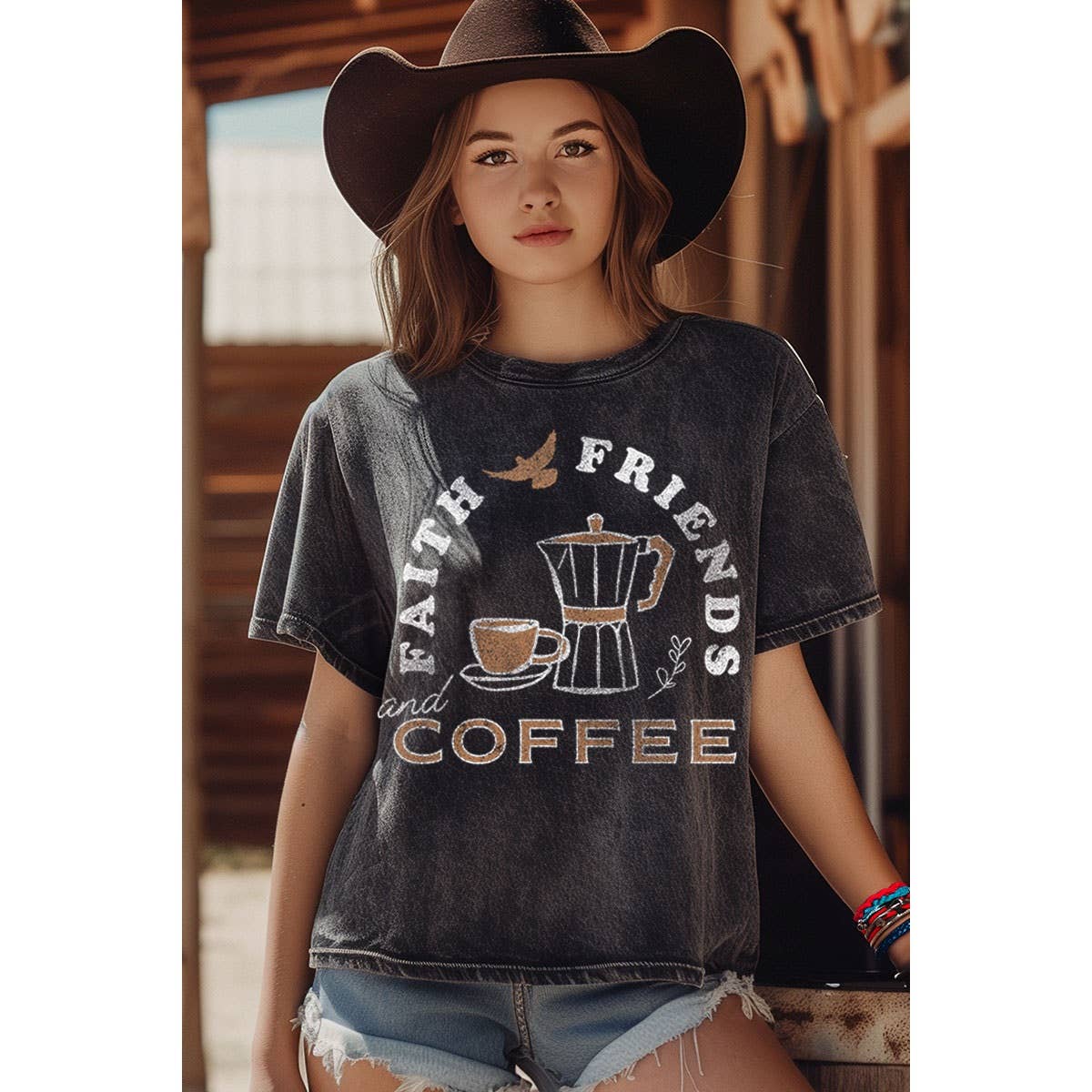 HRTandLUV - Wholesale T-Shirt (Graphic) - Women's - FAITH FRIENDS AND COFFEE MINERAL GRAPHIC TOP6
