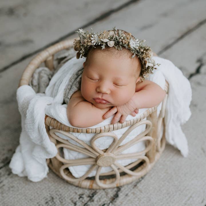 Accesorios de ratán para bebés hechos a mano Daisy para venta al por mayor de heartnests