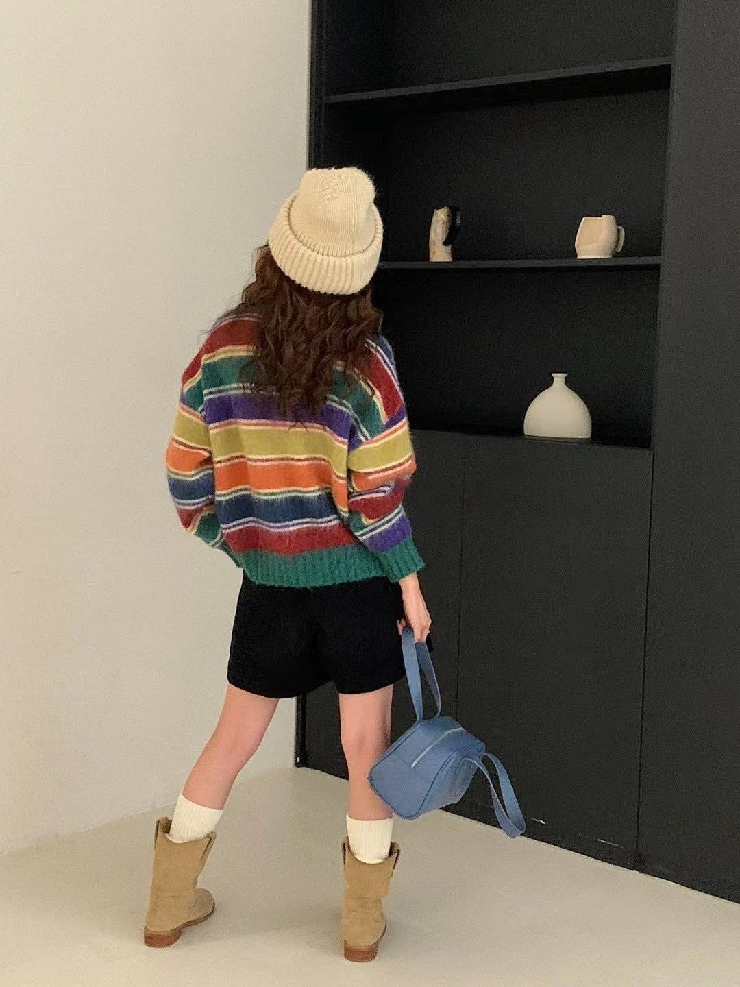 Marayn - Wholesale Cardigan - Women's - Retro Rainbow Stripe Knit Cardigan Cozy  Chic9