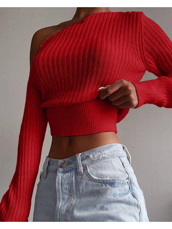 Queen Fashion - Wholesale Knit Sweater - Women's - solid color long sleeve cropped sweater5