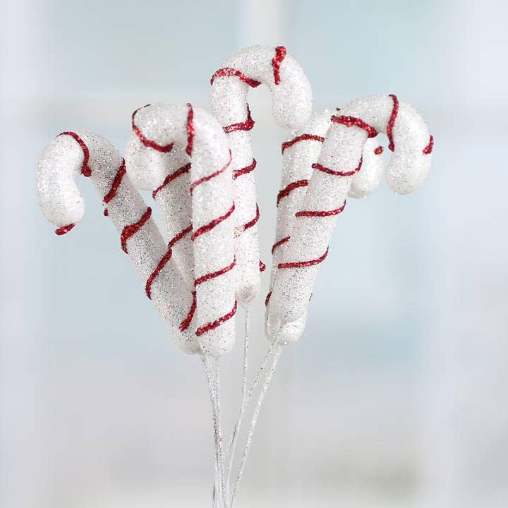 7" Sparkling Candy Cane Picks (Bunch of 6 Fake Candies) for wholesale by Factory Direct Craft