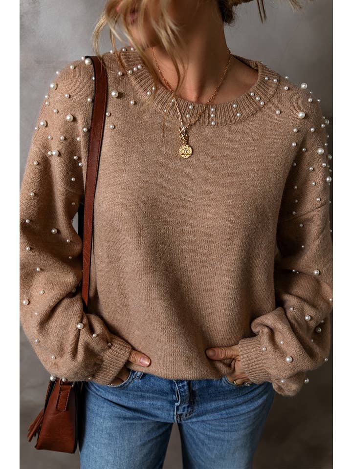 Little Daisy Closet - Wholesale Knit Sweater - Women's - LDC Long Sleeve Round Neck Pearl Pullover Sweater