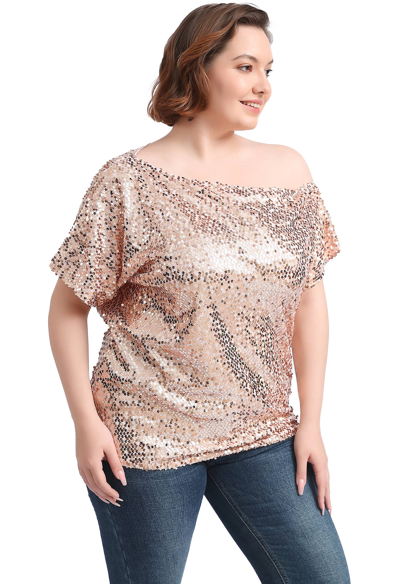 Anna Kaci Wholesale – Großhandel Bluse – Damen – Ein-Schulter-Pailletten-Top in Übergröße73