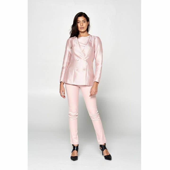 Perla Silk Double Breasted Silk Jacquard Blazer for wholesale by HottieandLord