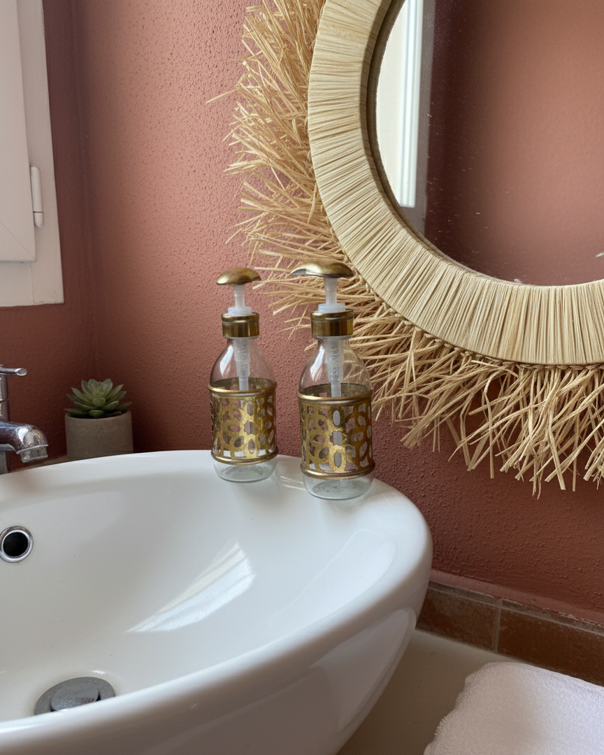 High crafty – wholesale Soap dispenser – Handmade Moroccan Glass Soap Dispenser with Brass Detail 3