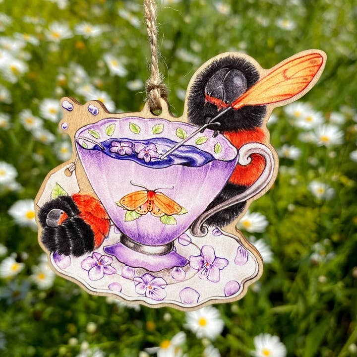 Woolly Bear Caterpillar Teacup Wood Print Ornament for wholesale by Allison Stoiser Art