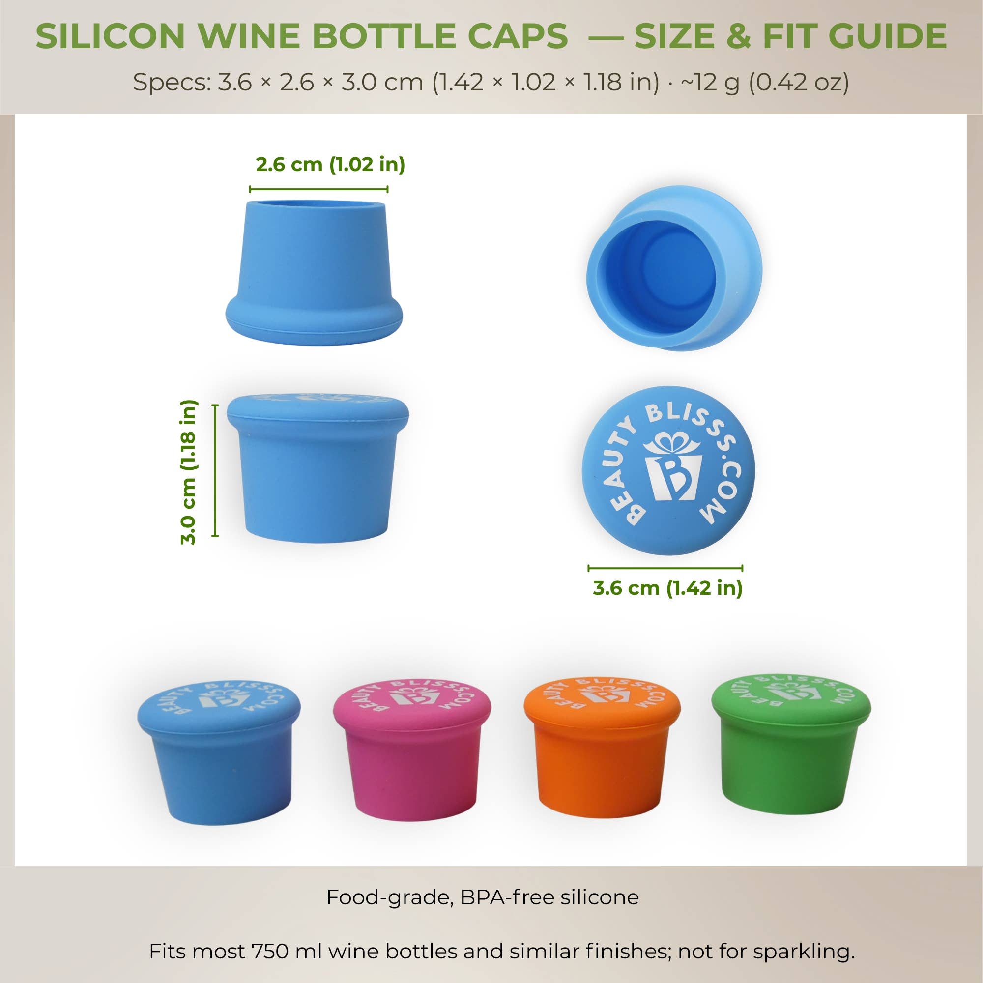 Beauty Blisss - Wholesale Wine Stopper - Silicone Wine Bottle Caps — Airtight, Reusable — 4-pc & 6-pc4