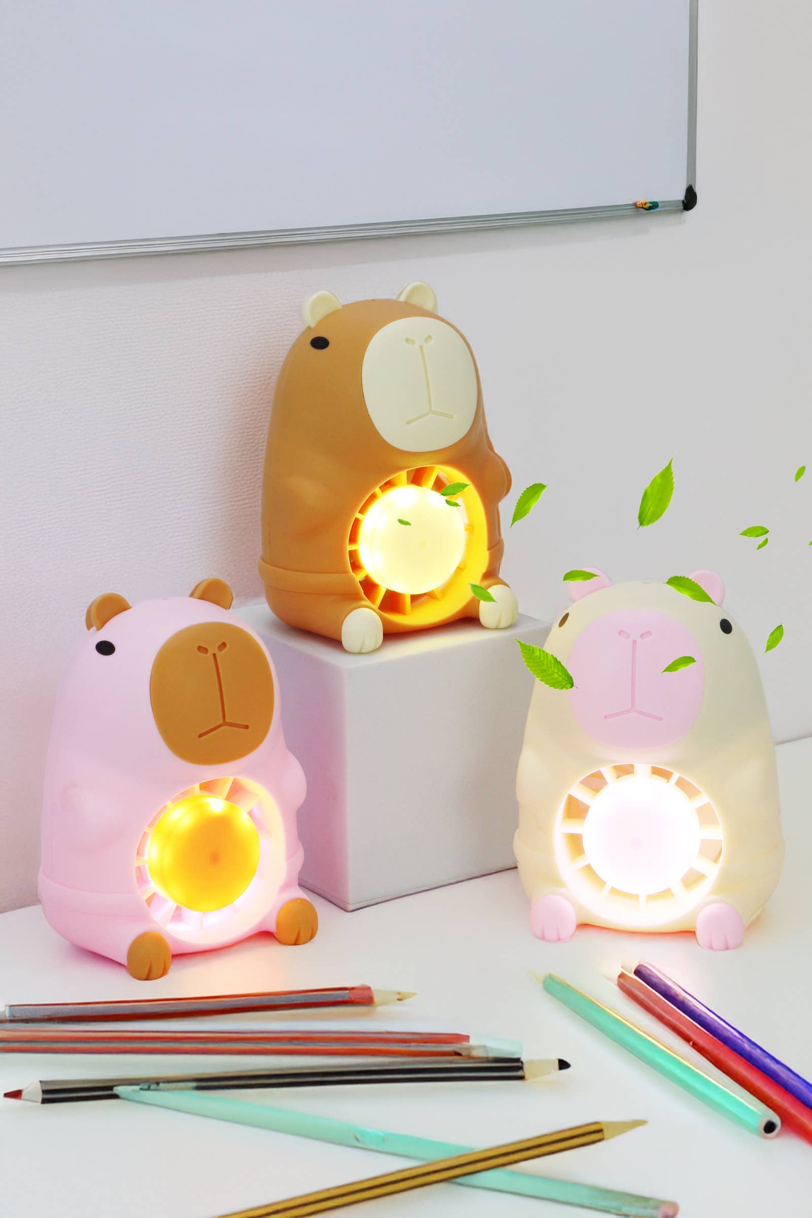 ASSORTED Capybara Rechargeable Mini Nightlight Desk Fan for wholesale on Faire0