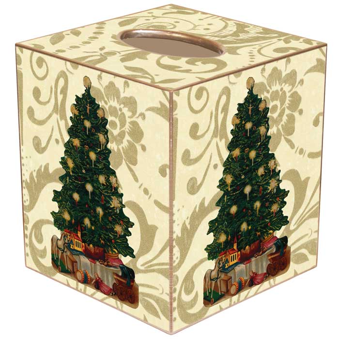 Christmas Tree on Gold Damask Tissue Box Cover for wholesale by Marye-Kelley