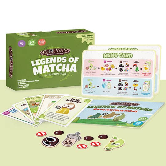 Pack d'extension : Legends of Matcha pour la vente par Sabobatage: The Boba Card Game