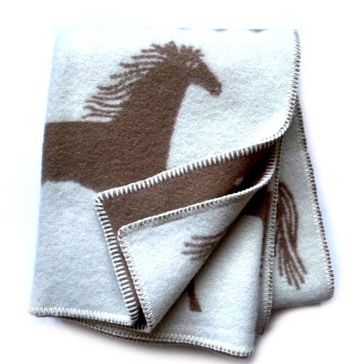 WoolOnly - Wholesale Throw Blanket - Reversible Blanket Wool Blanket Plaid Cozy Blanket made of Norwegian Wool 138x188 cm, Horse Cinnamon