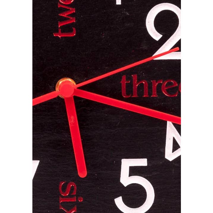 Slate Clock with Red And White Numbers And Red Hands. for wholesale by The House nameplate company