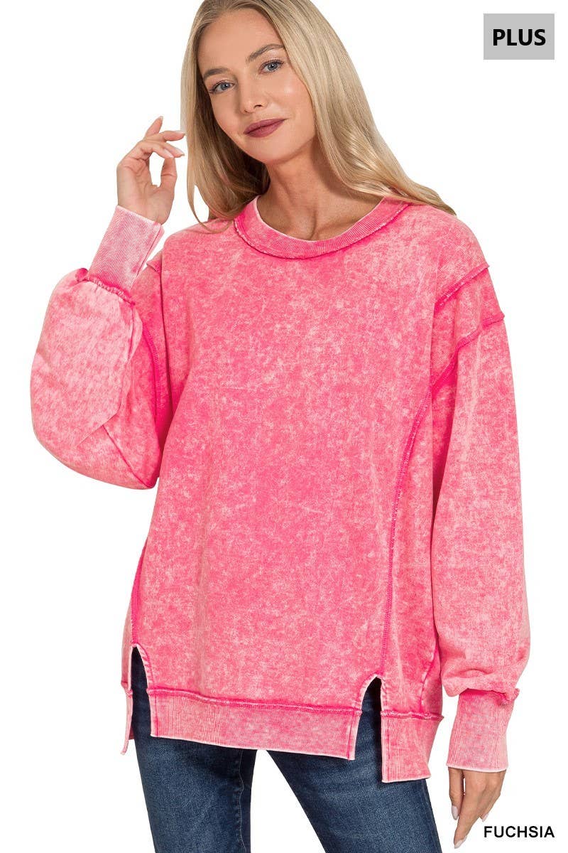 Vanilla Monkey - Wholesale Sweatshirt - Women's - Plus Acid Wash F/terry Exposed-seam Sweatshirt5