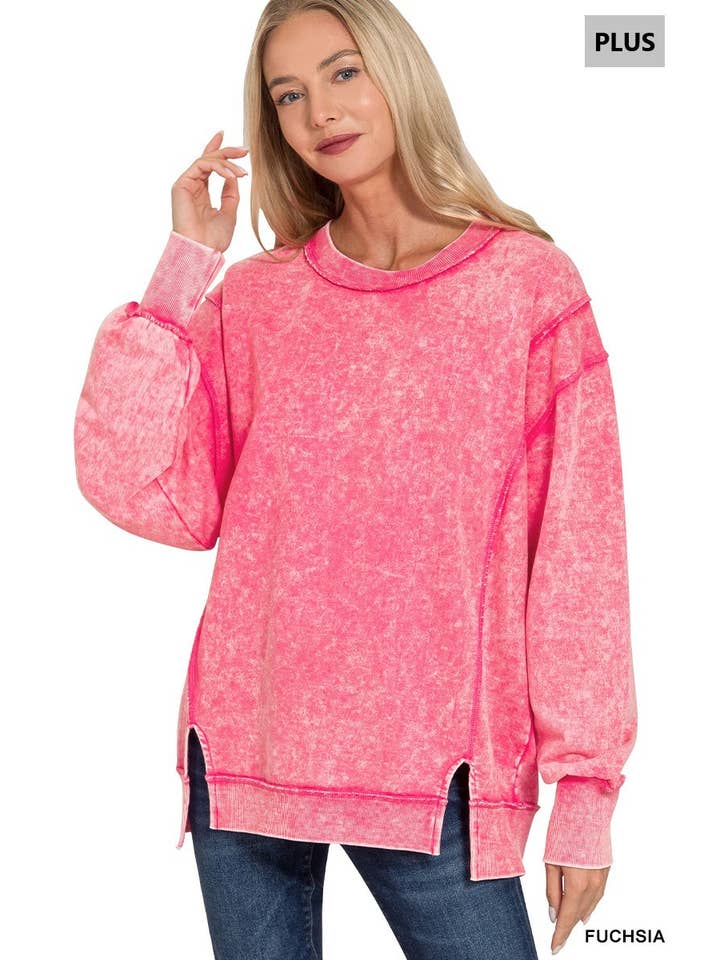 Vanilla Monkey - Wholesale Sweatshirt - Women's - Plus Acid Wash F/terry Exposed-seam Sweatshirt5