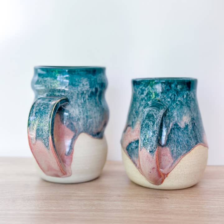 Van Isle Clayworks - Wholesale Coffee Mug - Turquoise Pink Stoneware Mug - Pink Sand Glaze - Pottery1