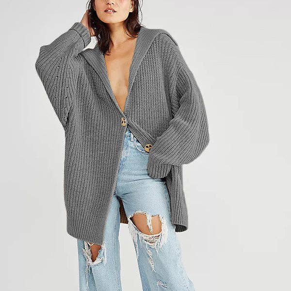 Dipped Shop – wholesale Kofta - Dam – Lapel Lös Knappar Tröja Kofta DPC26207