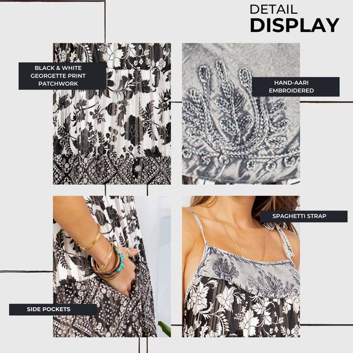 Grey Embracing Whimsy With Multi-Tiered Patchwork Babydoll Dress for wholesale on Faire