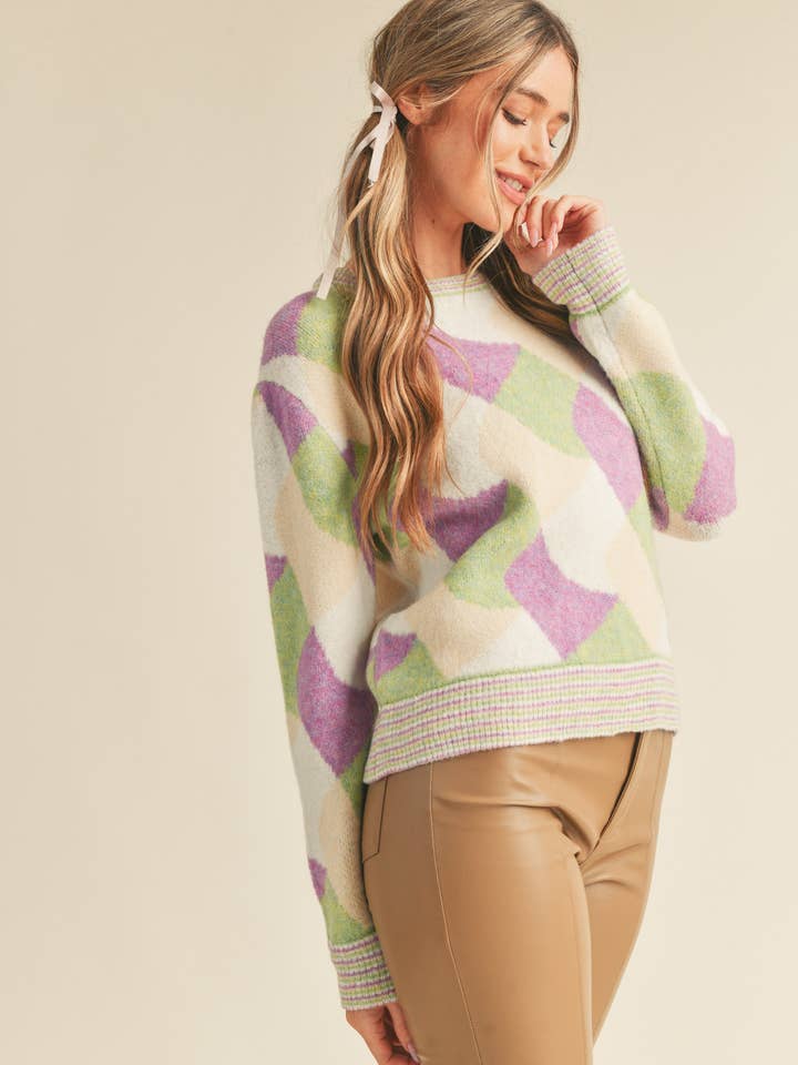 &MERCI - Wholesale Knit Sweater - Women's - COLORFUL ABSTRACT KNIT SWEATER MSW1028411