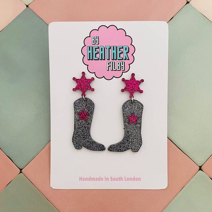 By Heather Filby - Wholesale Dangle Earrings - Cowboy Boot Glitter Earrings (MORE COLOURS) - Best Seller13