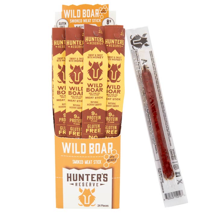 Wild Boar Meat Sticks - 24 Pack for wholesale by Hunter's Reserve