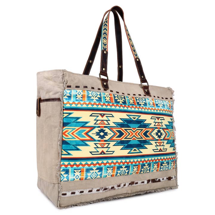 Weekender-Tasche aus Canvas und Leder für Damen — Dun/Moonstone für den Großhandel von Sixtease Bags USA