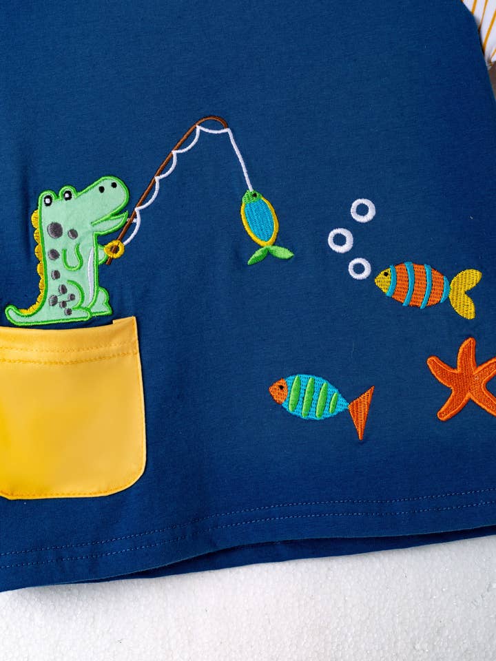 littleoneusa - Wholesale T-Shirt - Kids - Spring 2024 Blue Fish Boy Top Clothing