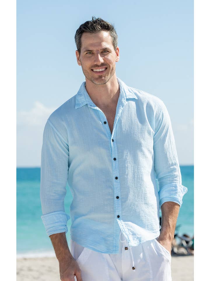 Cotton Natural - Wholesale Overhemd met knopen - Heren - Vega Arctic blauw shirt