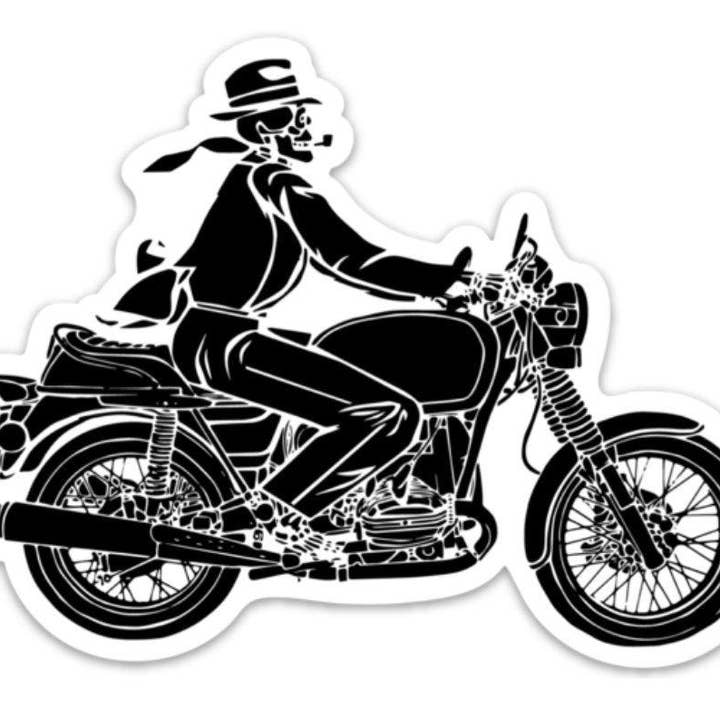 Death Riding A Motorcycle Vinyl Sticker Illustration for wholesale by Bellavance Ink