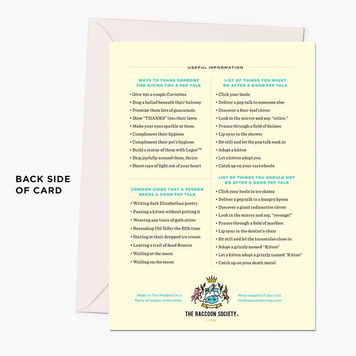 The Raccoon Society - Wholesale Encouragement Card - Fun "Pep Talk Generator" Card