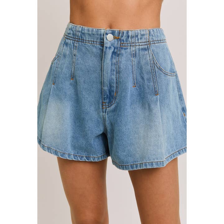 Stylish Pleated Detail Denim Shorts for wholesale by Apolline