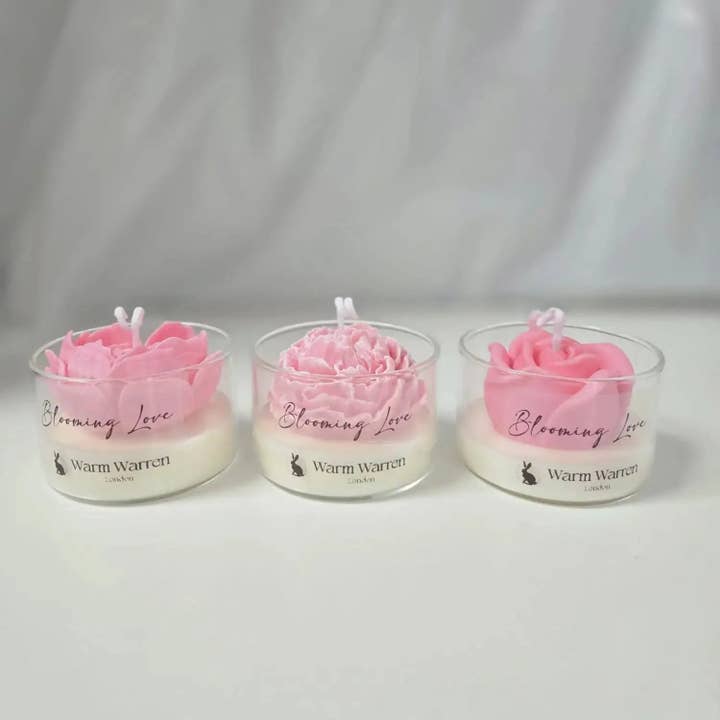 Handmade Pink Rose & Peony Glass Jar Candle Gift Set – 3pcs for wholesale by Joy Gift London