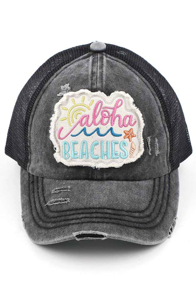 Hana - Wholesale Ponytail Cap - Women's - C.C Aloha Beaches Patch Distressed Pony Cap0