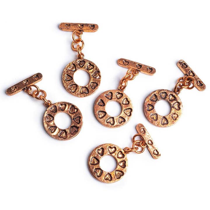 21mm Copper Heart Disc Toggle Set for wholesale by The Bead Traders
