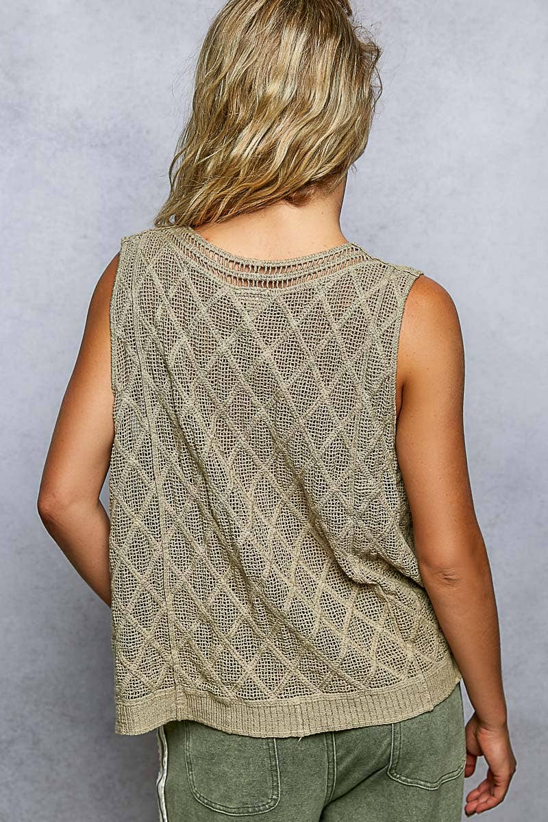 Pol Clothing - Wholesale Knit Top - Women's - V-neck Diamond Weave Crochet Sleeveless Knit Top 8
