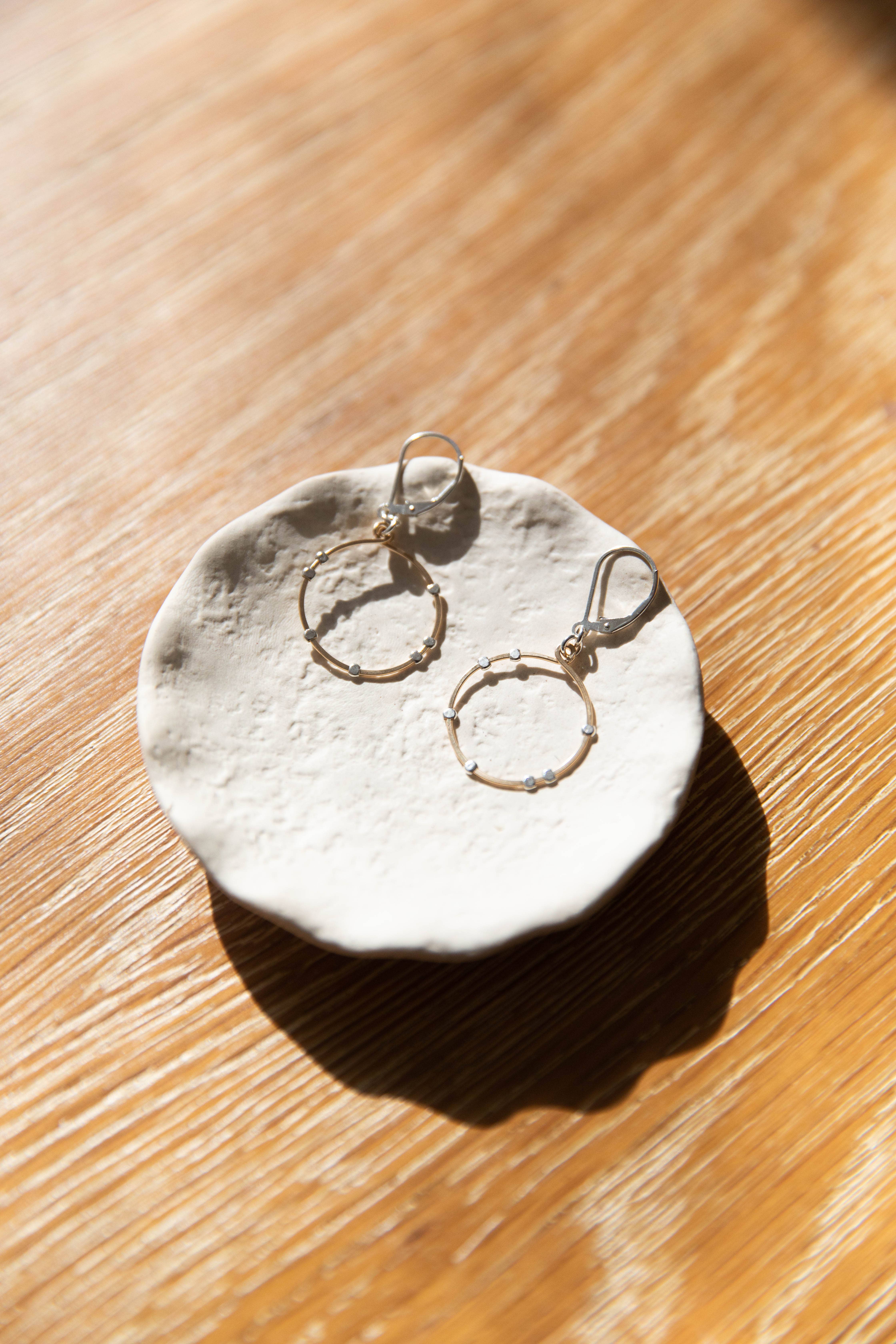 Freshie & Zero - Wholesale Dangle Earrings - Cosmos Mini Hammered Gold Circle Silver Mixed Earrings STARS2