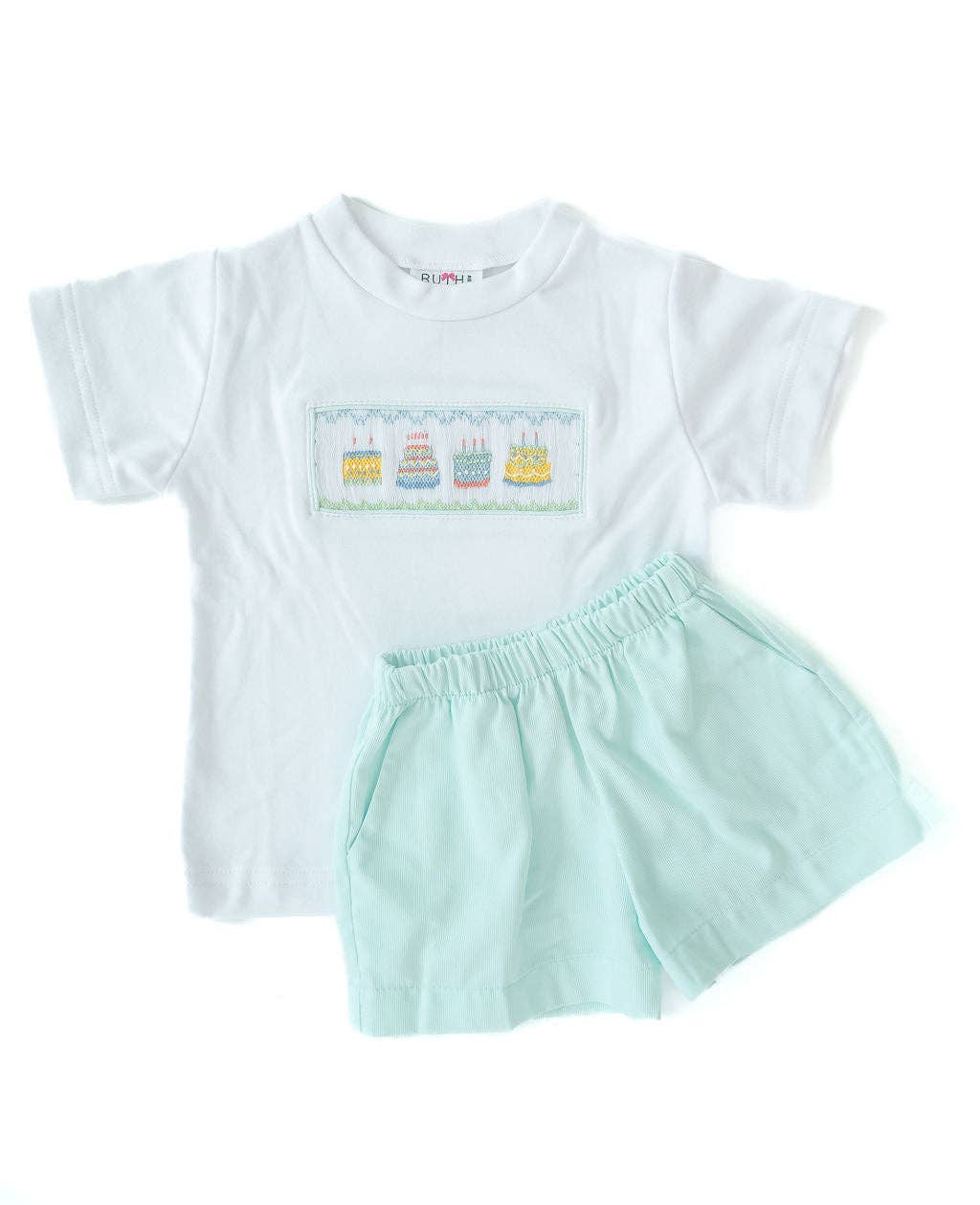 Ruth and Ralph - Wholesale Top & Short Set - Kids - Mint Green Birthday Boy Beau T-Shirt/Shorts Set1