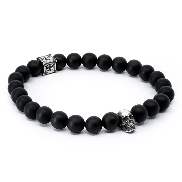 Pulseira Caveira e Ágata - 925 Prateado Charms - Pedra Natural por atacado de Black Feather Design