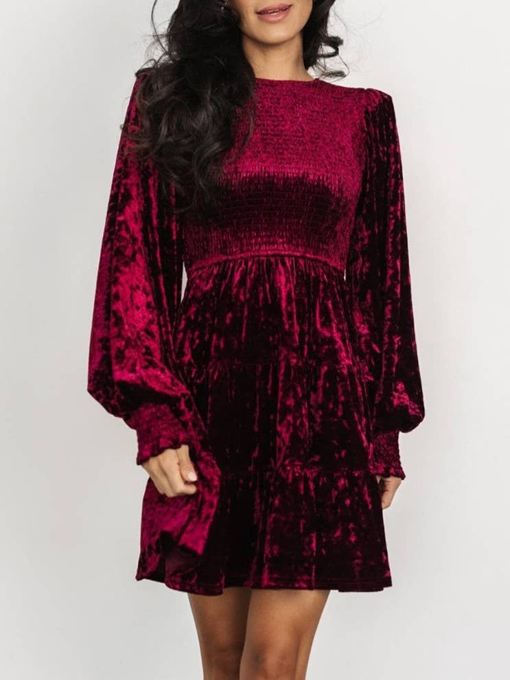 Rosa Clothing - Wholesale Dress - Women's - Velvet Ruffled Crewneck Dress12