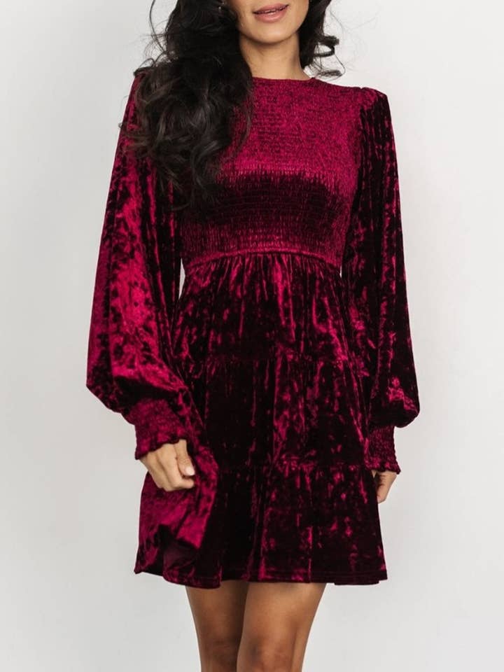 Rosa Clothing - Wholesale Dress - Women's - Velvet Ruffled Crewneck Dress12