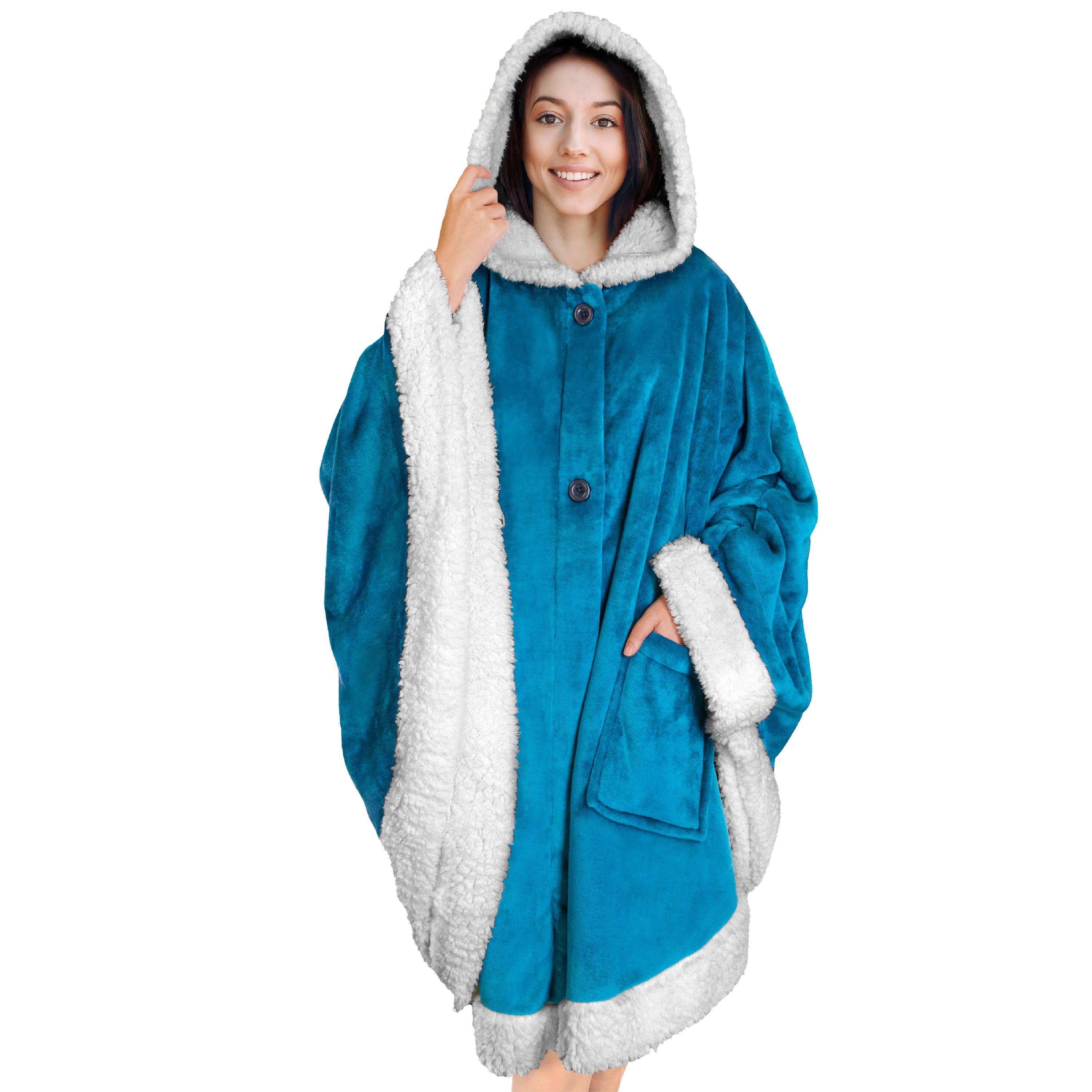 Pavilia – wholesale Poncho – Women's – Angel Wrap Hoodie Sherpa Poncho Blanket11