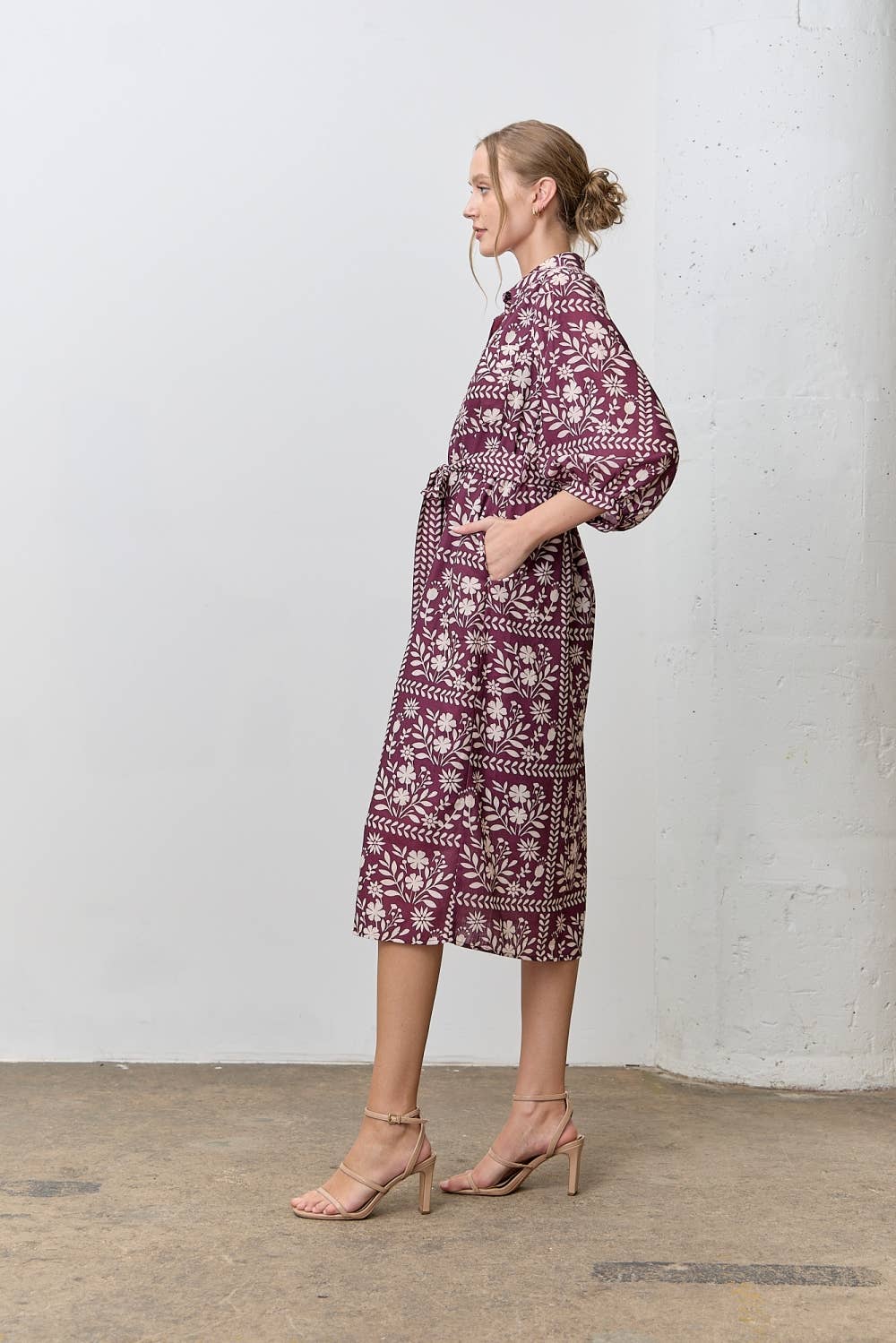 Polagram by Wellmade USA - Wholesale Dress - Women's - BORDER FLORAL PRINT SHIRT DRESS11