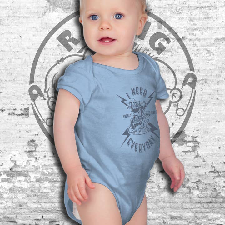 Rock and Roll Everyday Short Sleeve Baby Bodysuit/Onesie for wholesale by Raging Rascals
