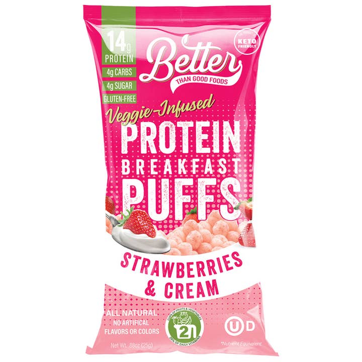 BTG Keto Protein Puffs - 8pk Strawberries & Cream for wholesale by Better Than Good Foods