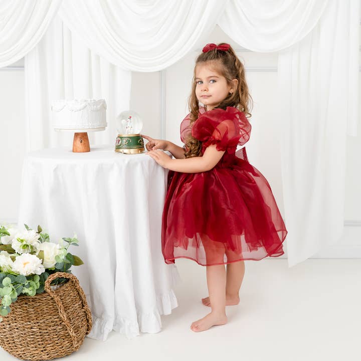 Organza girl dress burgundy, Birthday party baby girl dress for wholesale by My Baby By Merry
